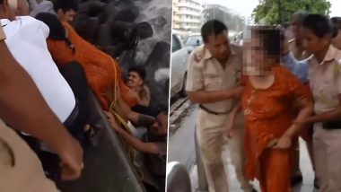 Mumbai Police Save Woman's Life: Two Cops Jump Into Sea, Rescue Senior Citizen Drowning Near Sundar Mahal Junction on Marine Drive (Watch Video)