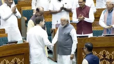 Rahul Gandhi, PM Narendra Modi Shake Hands As They Welcome Newly-Elected Lok Sabha Speaker Om Birla (Watch Video)