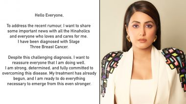 Hina Khan Diagnosed With Stage Three Breast Cancer; TV Actress Reveals She's Undergoing Treatment - Read Statement