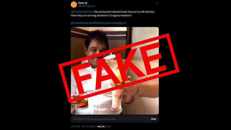 KC Venugopal Was Drinking Alcohol in Kerala Restaurant? Congress Debunks Fake News, FIR Registered Against X Handle