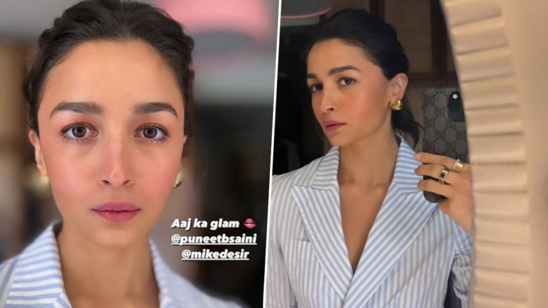 Boss Lady Alert! Alia Bhatt Looks Cool in Striped Blue Blazer As She Drops Her ‘Aaj Ka Look’ (See Pics)