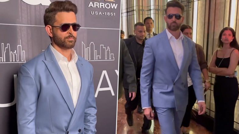 Hrithik Roshan Steals the Spotlight in Light Blue Tuxedo As He Arrives for GQ X Arrow Event in Mumbai (Watch Video)