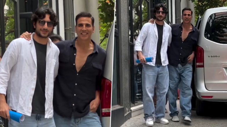 Akshay Kumar and Ibrahim Ali Khan Share a Warm Hug Outside Maddock Office in Mumbai; Netizens Reminisce About Main Khiladi Tu Anari (Watch Video)