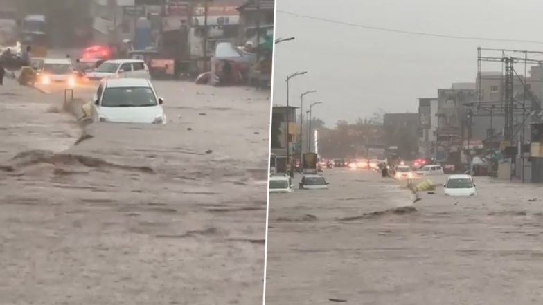 Pune Rains: Viral Video Shows Man Trying to Save His Scooty From Being Swept Away on Flooded Street, Heavy Rainfall Causes Waterlogging in Many Areas