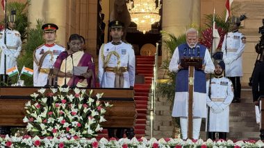 PM Modi Oath Taking Video: Narendra Modi Takes Oath as Prime Minister for Third Consecutive Term, Watch Swearing-In Ceremony