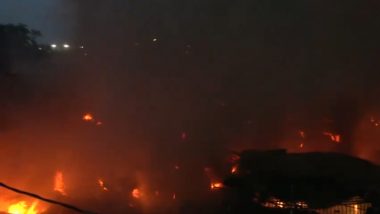 Jammu and Kashmir Fire Videos: Major Blaze Erupts at Scrapyard in Trikuta Nagar Area, Flame Doused Off