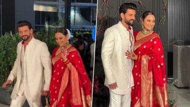 Sonakshi Sinha and Zaheer Iqbal Wedding Bash: Bride Stuns in Red Saree, Groom Looks Chic in Ethnic Wear (Watch Video)