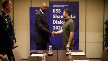 World News | Ukraine's President Zelenskyy Meets US Defence Secretary on Sidelines of Shangri La Dialogue in Singapore