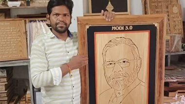 India News | Odisha Woodcraft Artist Creates Portrait for PM-designate Narendra Modi as Oath Ceremony Gift