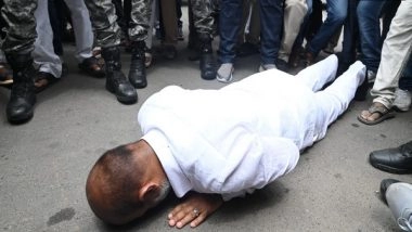 India News | Telangana: Bandi Sanjay Kumar Bows Down, Touches Ground as He Reaches Karimnagar