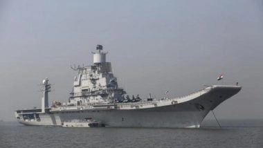 India News | Indian Navy's Sea Warriors Perform Yoga on Aircraft Carrier INS Vikramaditya
