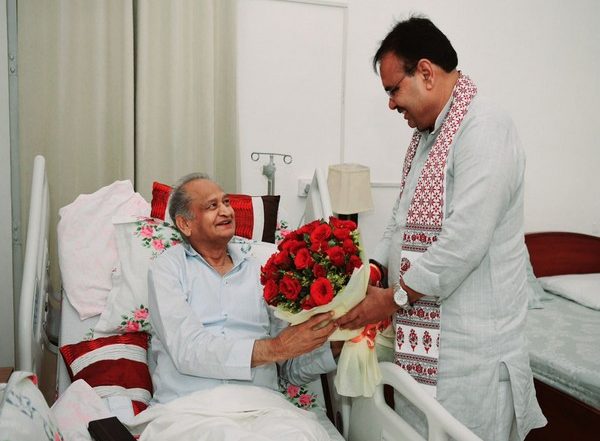 India News | Rajasthan: CM Bhajan Lal Sharma Pays Visit to Ashok Gehlot, Enquires About His Well-being