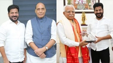 India News | Telangana CM Revanth Reddy Calls on Union Ministers Rajnath Singh, Manohar Lal Khattar in Delhi