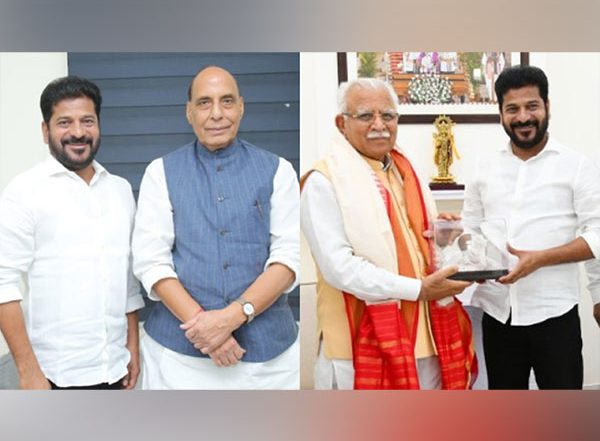 India News | Telangana CM Revanth Reddy Calls on Union Ministers Rajnath Singh, Manohar Lal Khattar in Delhi