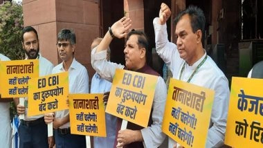 India News | Aam Admi Party MPs Hold Protest Against Arrest of Delhi CM Arvind Kejriwal in Parliament Premises