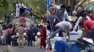 Water War in Delhi: People in Large Numbers Queue Up Near Water Tanker To Fill Vessels in Chanakyapuri Amid Water Crisis in National Capital, Viral Video Surfaces