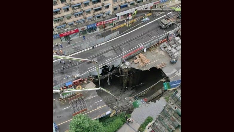 China Subway Collapse: Under Construction Subway Collapses in Chengdu, Creates Massive Sinkhole; No Casualties Reported (See Pics and Videos)