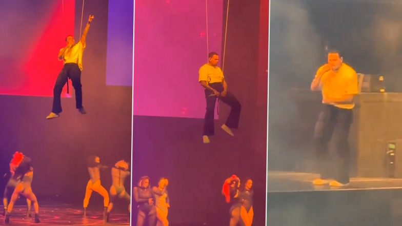 Chris Brown Gets Stuck Mid-Air During Newark Concert Due to Harness Issue (Watch Video)