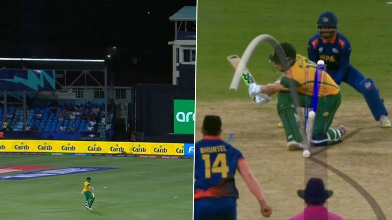 David Miller Almost Returns to the Pavilion After Nepal’s LBW Appeal Before Umpire’s Call Rules Him Not Out During SA vs NEP T20 World Cup 2024 Match (Watch Video)