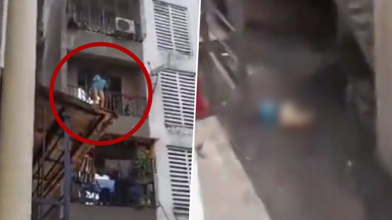 Suicide Attempt Caught on Camera in Mumbai: Woman Survives After Jumping Off 4-Storey Balcony Over Family Dispute in Dombivli, Disturbing Video Surfaces