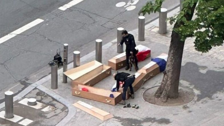 France: Coffins Draped in French Flags With Inscription 'French Soldiers in Ukraine' Found Near Eiffel Tower in Paris, Three Suspects Arrested (See Pic)