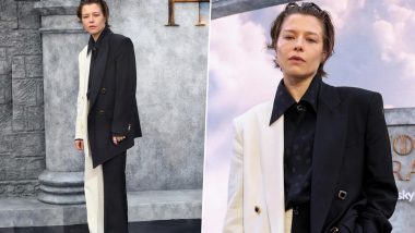 Emma D'Arcy Wows in Stunning Oversized Black and White Suit, But It's Their House of the Dragon-Inspired Teeth Grills That Turn Heads (View Pictures)