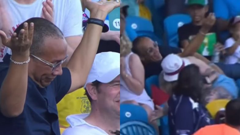 Fan Falls Down While Trying To Catch David Wiese's Six in the Stands During NAM vs SCO ICC T20 World Cup 2024 Match (Watch Video)