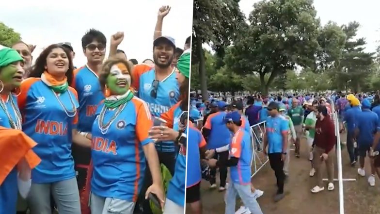 Fans Gather in Large Numbers Outside Nassau County International Cricket Stadium Ahead of IND vs PAK ICC T20 World Cup 2024 Match (Watch Video)