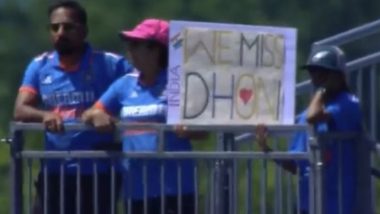 Fans Spotted Holding ‘We Miss Dhoni’ Poster at Nassau County International Cricket Stadium During India vs Bangladesh ICC T20 World Cup 2024 Warm-Up Match (See Pic)