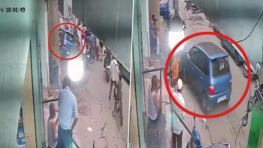 Accident Caught on Camera in Hyderabad: Speeding Car Loses Control, Rams Into People and Parked Bikes in Jawahar Nagar; Driver Booked After Video Surfaces