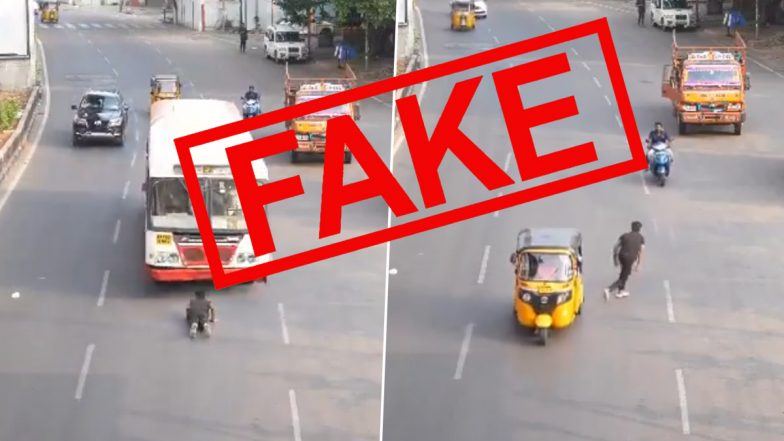 Hyderabad: Video Showing Youngster Lying in Front of TGSRTC Bus on Busy Road To Make Reel and Escaping Unharmed Goes Viral; Here's a Fact Check