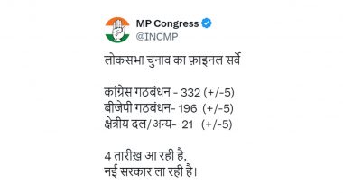 MP Congress 'Final Survey' Predicts 332 Seats for INDIA Bloc, 196 for BJP-Led NDA Ahead of Lok Sabha Election Result; Netizens Point Out Glaring Error