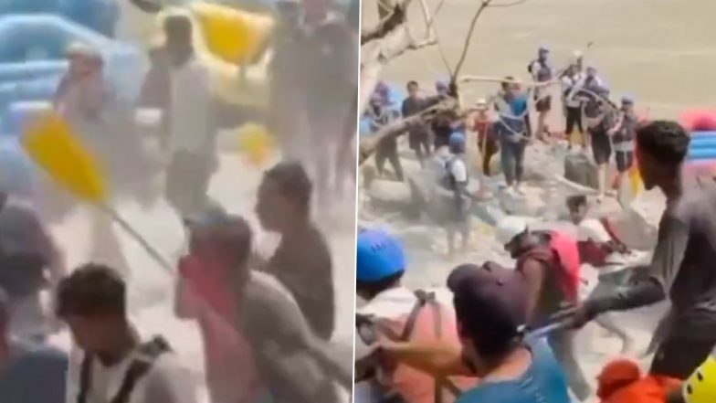 Brawl Caught on Camera in Rishikesh: Rafting Guides Thrash Tourists With Paddles After Heated Argument, Video Surfaces