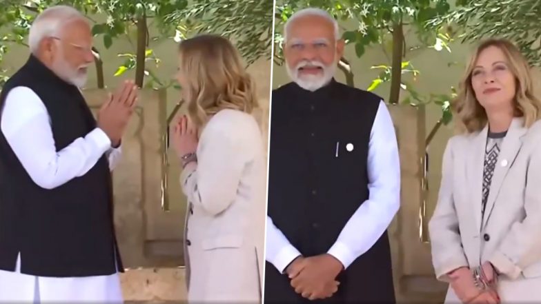 Giorgia Meloni Welcomes PM Narendra Modi at G7 Summit in Italy, Both Leaders Greet Each Other With 'Namaste' (Watch Video)