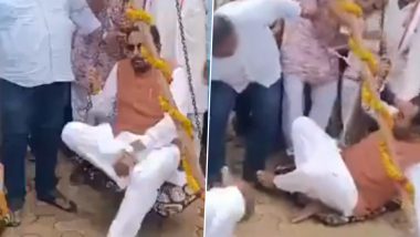 Prataprao Jadhav Falls from Weighing Scale in Maharashtra’s Buldhana, Escapes Unharmed; Video Surfaces