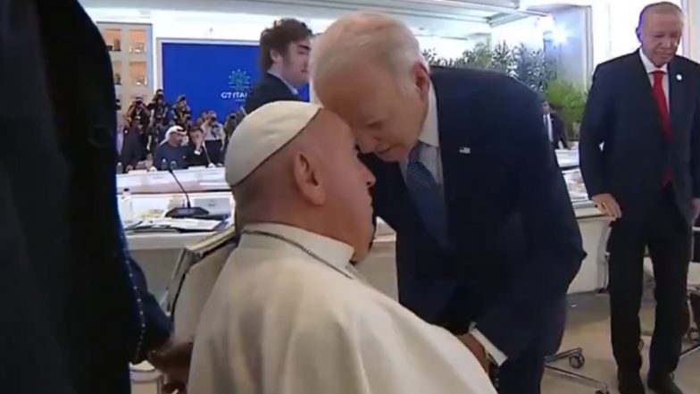 Joe Biden’s Forehead-to-Forehead Gesture with Pope Francis at G7 Summit Leaves Pontiff Surprised, Video Surfaces