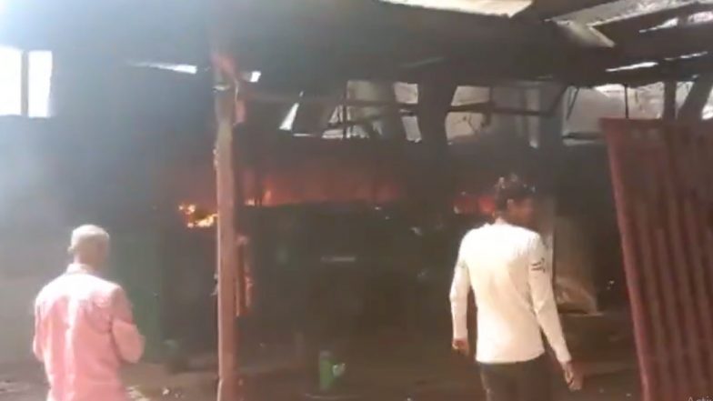 Lucknow Fire: Blaze Erupts at Iron Factory in Bazar Khala, Brought Under Control (Watch Video)