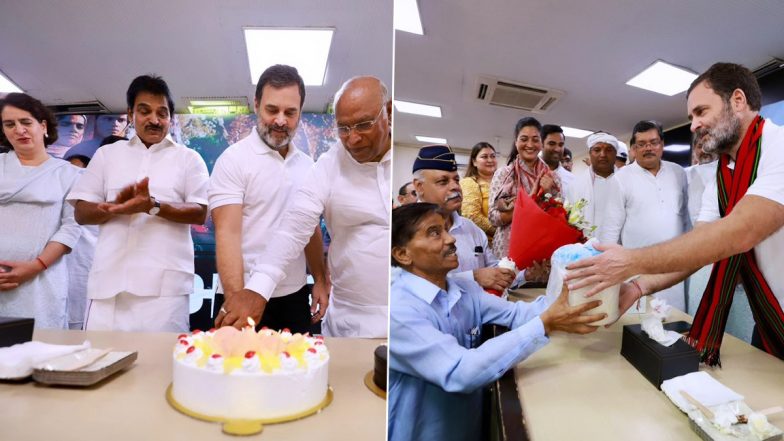 Rahul Gandhi Cuts Birthday Cake: View Photos and Videos of Congress Leader and Rae Bareli MP Celebrating His 54th Birthday With Family and Party Leaders