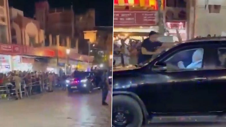 PM Modi Security Breach: Slipper Thrown at Prime Minister Narendra Modi's Bulletproof Car in Varanasi, Video Surfaces