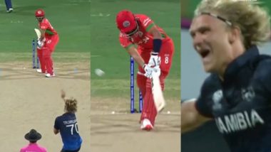 Ruben Trumpelmann Dismisses Kashyap Prajapati, Aqib Ilyas With Inswinging Yorkers on First Two Balls of NAM vs OMA T20 World Cup 2024 Match (Watch Video)