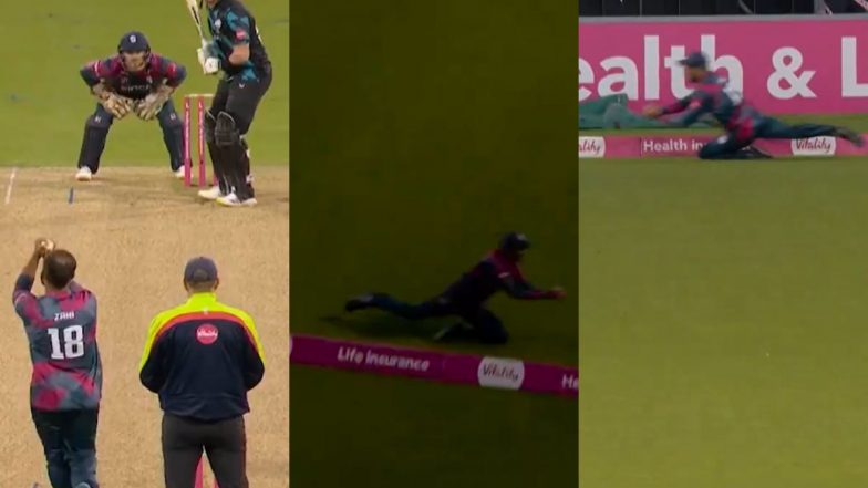 Sikandar Raza Holds Onto a Stunner Diving Catch on the Boundary Rope During Vitality T20 Blast, Video Goes Viral