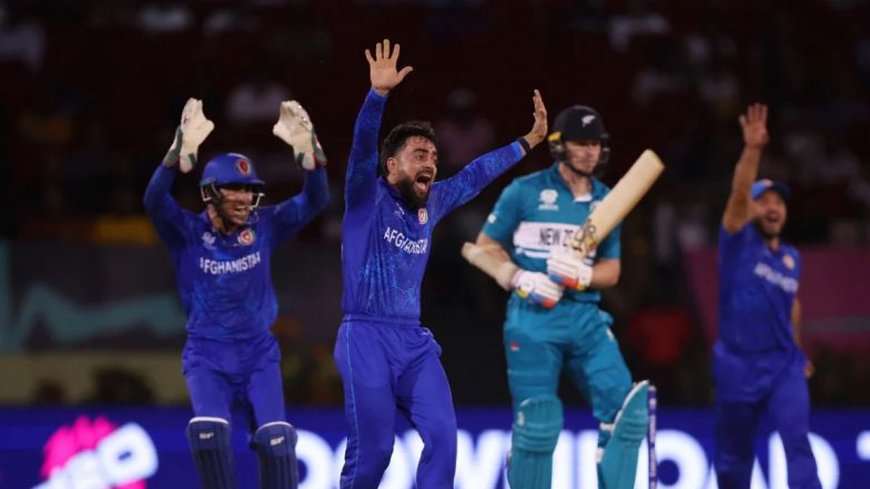 Afghanistan Beat New Zealand by 84 Runs in ICC T20 World Cup 2024; Rahmanullah Gurbaz, Rashid Khan and Fazalhaq Farooqi Help AFG Defeat NZ in Twenty20 WC