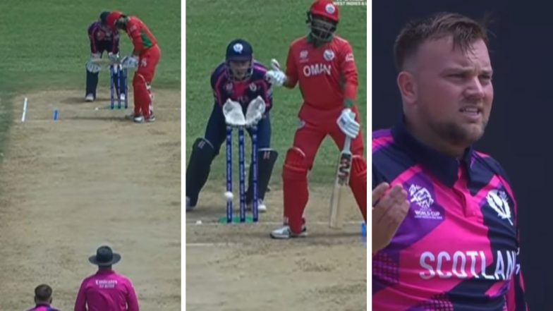 Mark Watt Clean Bowls Khalid Kail During OMA vs SCO ICC Men’s T20 World Cup 2024 Match but Umpires Calls It Dead Ball As Batsman Steps Aside (Watch Video)