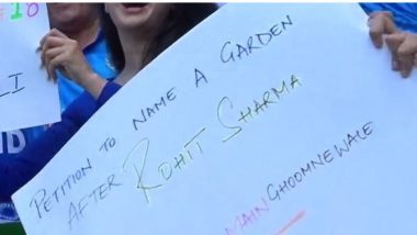 ‘Name A Garden After Rohit Sharma’ Fan Holds Placard During India vs Afghanistan T20 World Cup 2024 Super 8, Pic Goes Viral