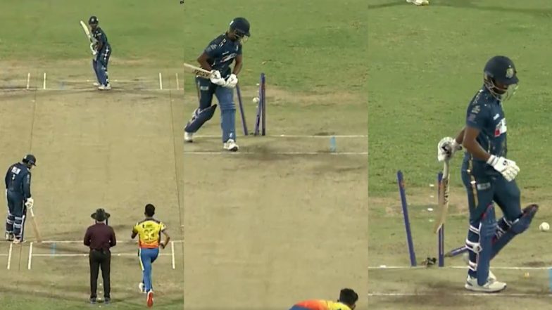 Mukesh Chowdhary Cleans Up Sahil Chure After Latter Attempts to Hit Innovative Shot Exposing His Stumps During MPL 2024 Final (Watch Video)