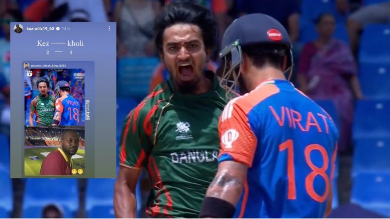 Kesrick Williams Posts Cryptic Instagram Story on Virat Kohli and Tanzim Hasan Sakib’s Face During IND vs BAN ICC T20 World Cup 2024 Super Eight Match (See Post)