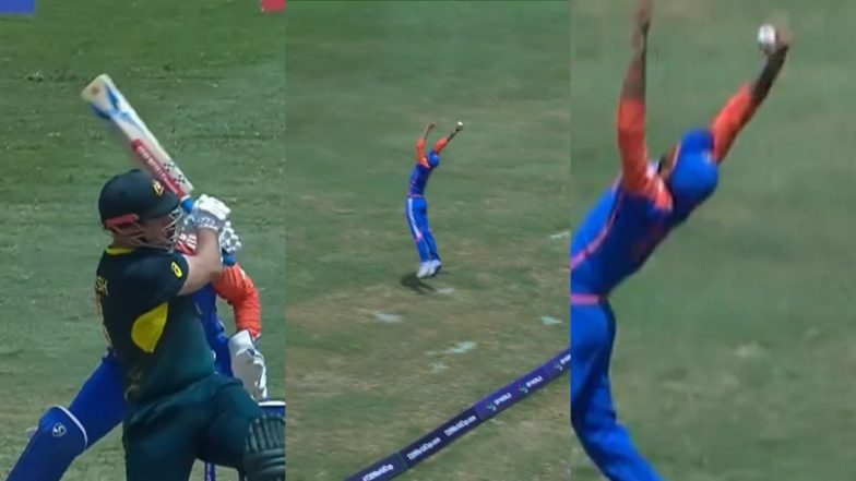 Axar Patel Catch Video: Indian Fielder Takes One-Handed Stunning Catch Near Boundary To Dismiss Mitchell Marsh During IND vs AUS T20 World Cup 2024 Super 8 Match