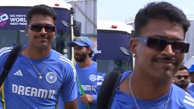 Hardik Pandya Sports New Look As He Arrives With Indian Teammates At Kensington Oval Ahead of IND vs SA ICC T20 World Cup 2024 Final (Watch Video)