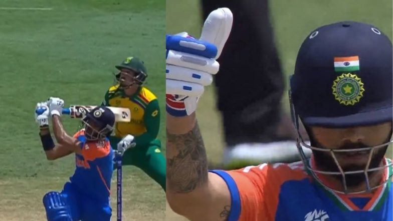 Virat Kohli Gives Thumbs Up to Axar Patel After He Slog Sweeps Keshav Maharaj for A Six During IND vs SA T20 World Cup 2024 Final (Watch Video)