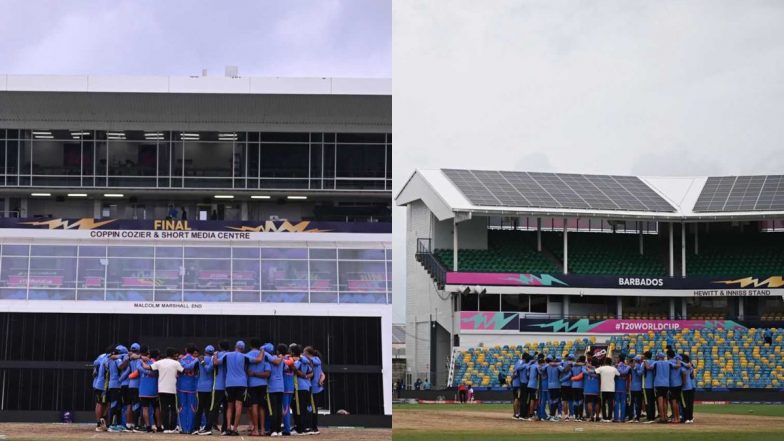 Outgoing Coach Rahul Dravid Calls Players for One Last Huddle on the Pitch After T20 World Cup 2024 Victory Celebrations (See Pics)